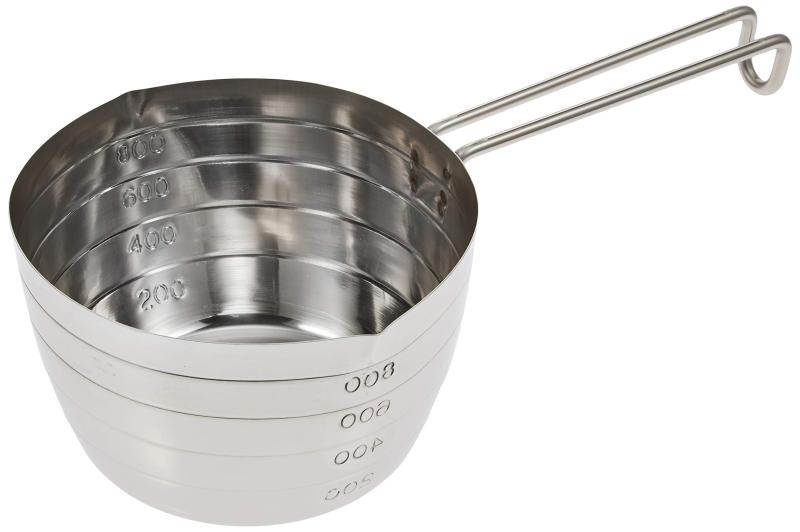 計量カップ 18-8ステンレス・サイズ：外寸 本体φ135×H83mm、柄長：133mm・製品重量：265g・材質：18-8ステンレス