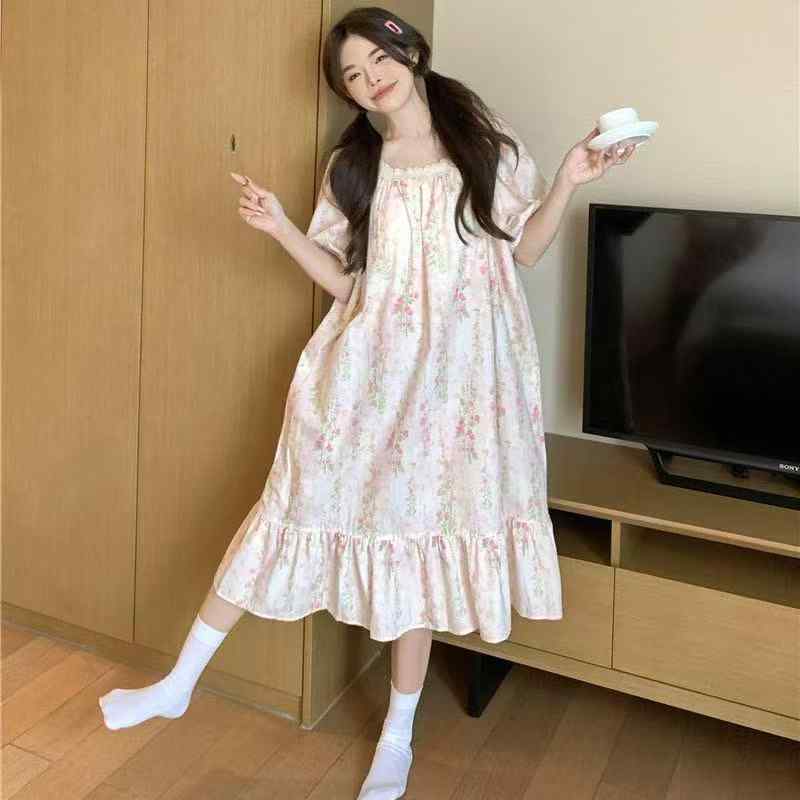 Other - パジャマ 少女 夏 オールインワン 半袖 小花柄 ガーデンプリント かわいい レース ゆったり スイートスタイル 部屋着 ルームウェア ホームウェア ポリエステル