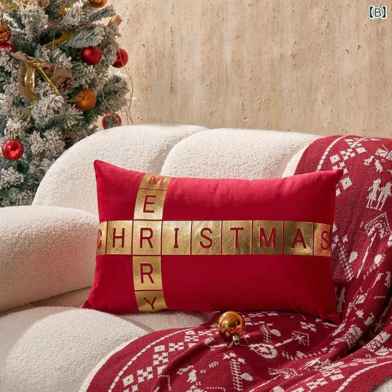 抱き枕カバー クッションカバー クリスマス ベルベット 白 赤 緑 金箔 メリークリスマス リビング インテリア ソファ おしゃれ かわいい モダン シンプル デコレーション [3]