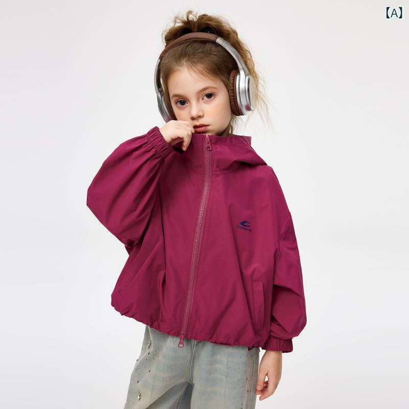 pure blissのジャケット キッズ 女の子 子供服 アウター フード付き ファスナー カジュアル 防風 羽織り ローズピンク 無地 秋物｜アングル2