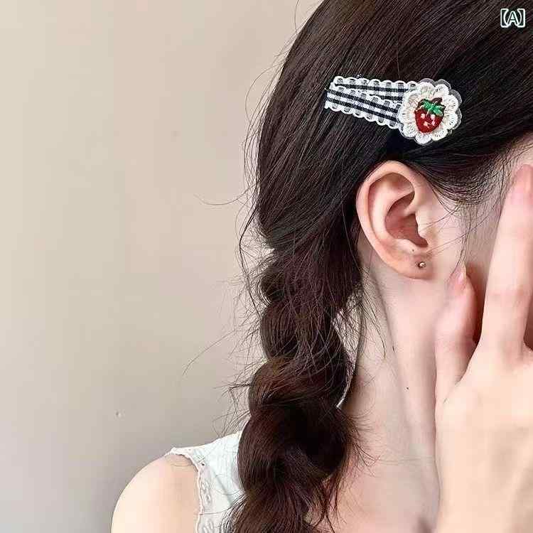 ヘアクリップ キッズ 女の子 ヘアアクセサリー イチゴ 格子柄 かわいい 前髪クリッ...