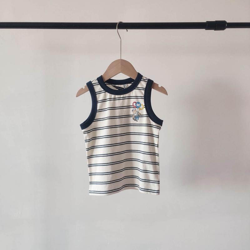 Tシャツ キッズ 男の子 タンクトップ ノースリーブ ボーダー柄 コットン 薄手 通気...