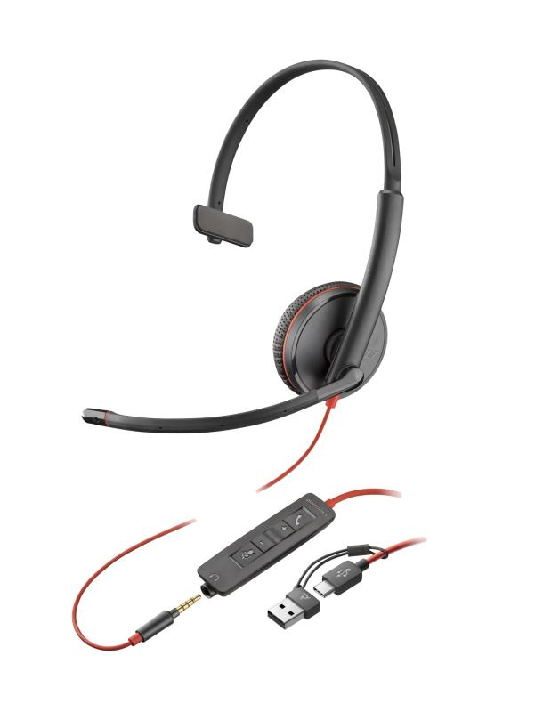 Poly(旧モデル) 有線ヘッドセット Blackwire 3215 USB-C 接続 片耳用 ノイズキャンセリング接続技術:有線ケーブル長:7フィートサウンドモード:モノラルインピーダンス:32オーム特徴:SoundGuardテクノロジー