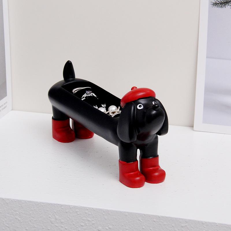 アクセサリー収納 ジュエリーケース ミニトレイ ダックスフンド かわいい 樹脂 置物 リングホルダー ピアス収納 卓上小物入れ 玄関 インテリア