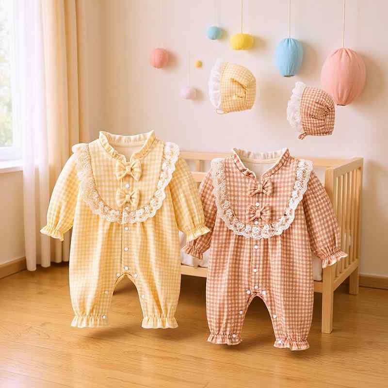 ロンパース ベビー 女の子 コットン カバーオール 長袖 前開き 取り外し可能 もこもこ 防寒 かわいい 春秋冬 外出着