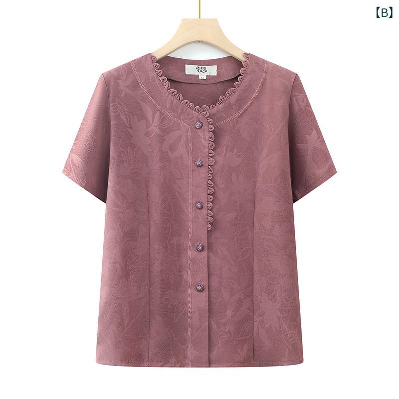シャツ レディース シニア ハイミセス 半袖 薄手 涼しい 夏 2点セット トップス パンツ ジャガード織り お出かけ ルームウェア カジュアル おしゃれ purebliss-10371619 pure bliss サンプル画像2