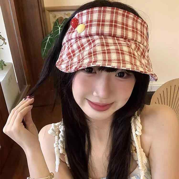 サンバイザー レディース 帽子 春夏 格子柄 小顔効果 日よけ 防紫外線 日焼け防止 広つば 調整可能 かわいい カジュアル アウトドア