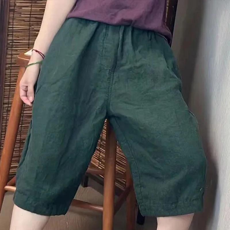 パンツ レディース 夏 ハーフパンツ 5分丈 綿麻 リネン混 ワイドパンツ 楽ちん ウエストゴム 調整紐 ポケット付き 薄手 涼しい さらさら 部屋着 ルームウェア 体型カバー ゆったり カジュアル 大きいサイズ ナチュラル