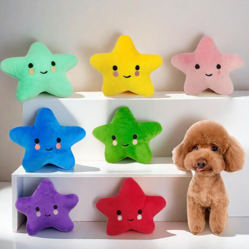 ・カテゴリ: ペット用おもちゃ・主な素材: ぬいぐるみ・重量: 約17g・カラー展開: レッド、イエロー、グリーン、ブルー、ピンク、シアン、パープル・仕様: 星型