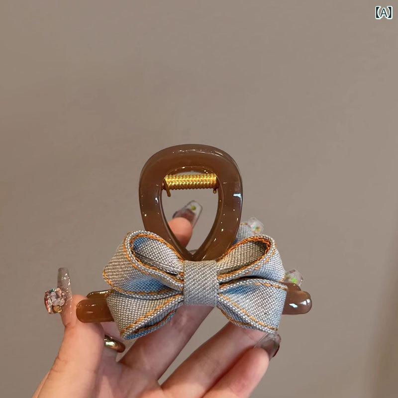 pure blissのバレッタ レディース ヘアクリップ 髪留め リボン モチーフ ブルー デニム調 ヘアアクセサリー 髪飾り ハーフアップ まとめ髪 上品 エレガント カジュアル おしゃれ｜アングル2