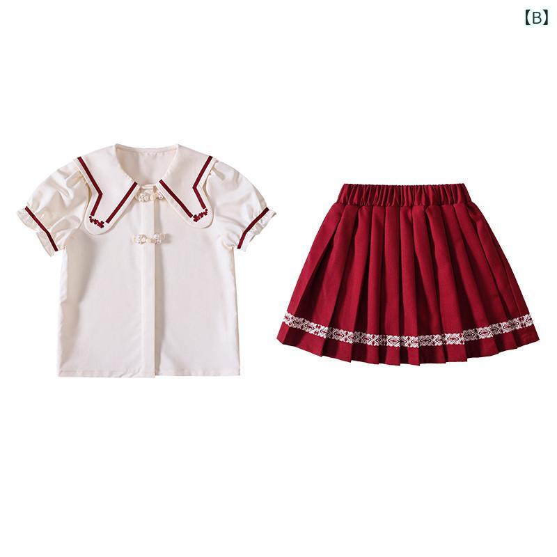 制服 キッズ 男の子 女の子 セットアップ 半袖 シャツ 半ズボン スカート 3点セッ...