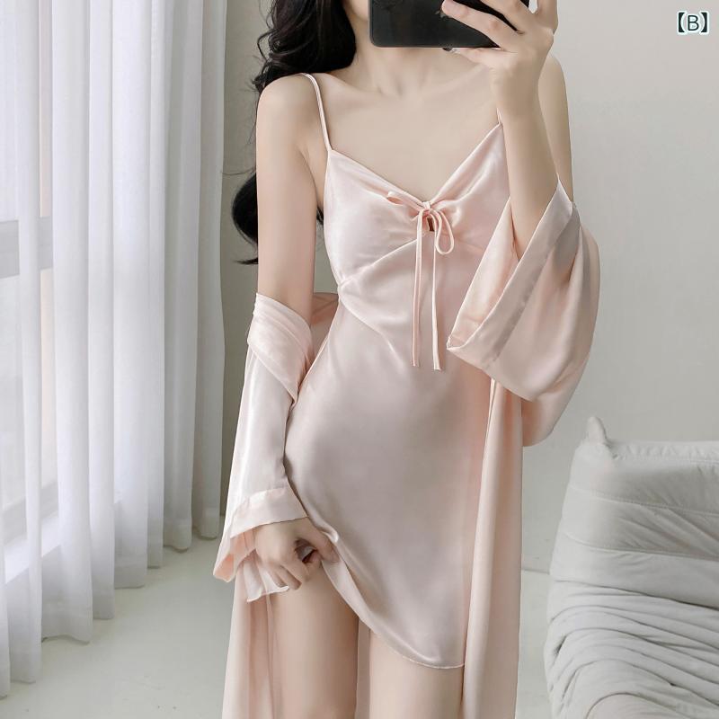 pure blissのルームウェア レディース 春夏 ネグリジェ カップ付き キャミソール ワンピース 部屋着 Vネック セクシー 接触冷感 背中あき サテン調 透け防止 通気性 涼しい｜アングル3