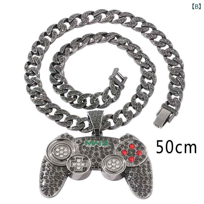 ネックレス 男女兼用 レトロ ゲーム コントローラー ペンダント ヒップホップ ラインストーン 喜平チェーン B系 ストリート 個性的 アクセサリーの商品画像 3