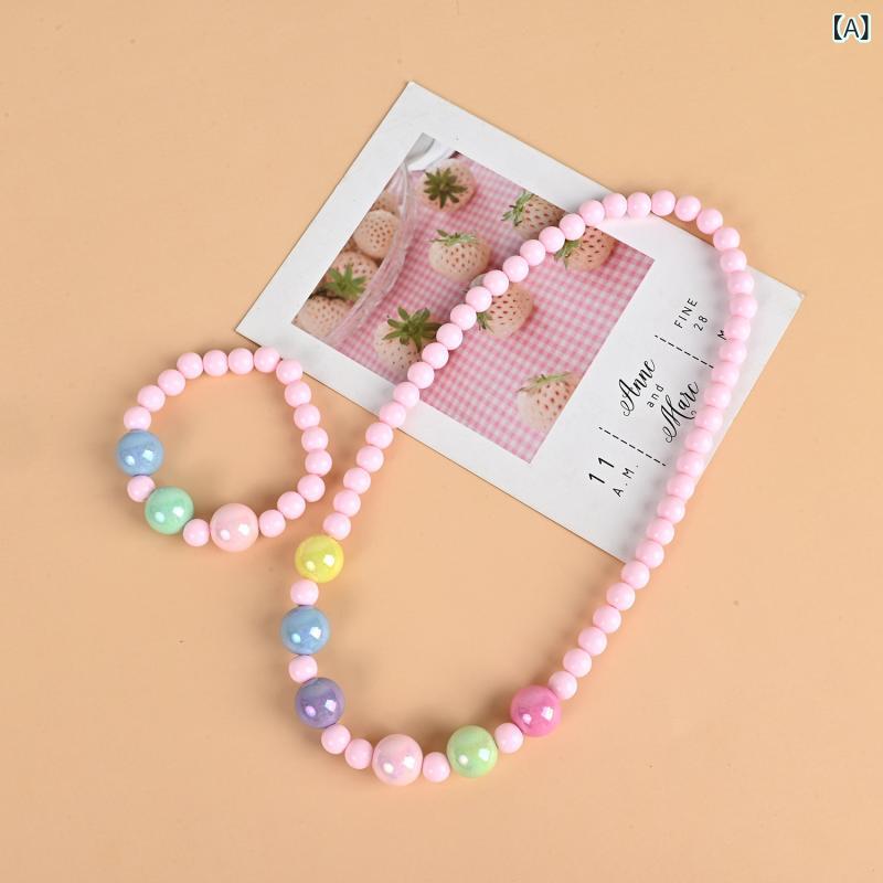 pure blissのネックレス キッズ 女の子 アクセサリー 手作り ビーズ カラフル パール風 ブレスレット セット プリンセス ジュエリー ギフト｜アングル2