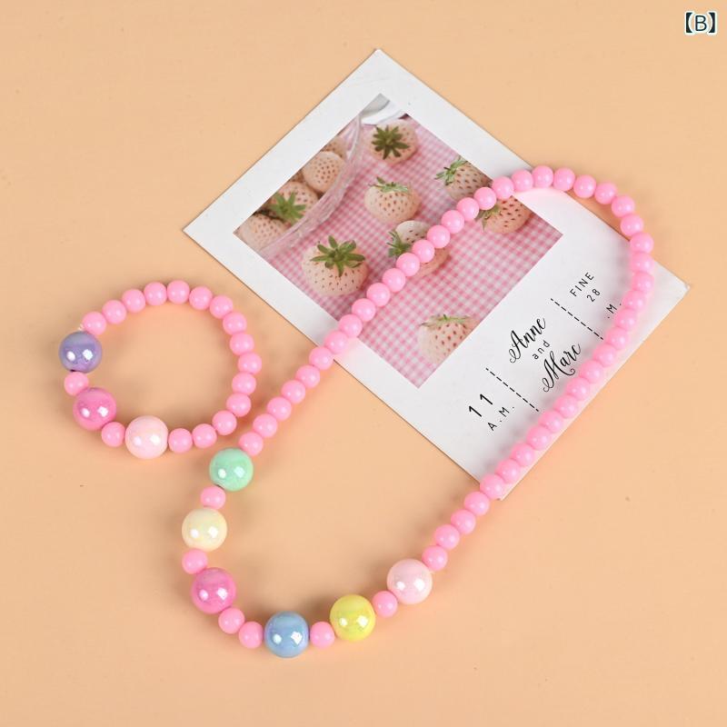 pure blissのネックレス キッズ 女の子 アクセサリー 手作り ビーズ カラフル パール風 ブレスレット セット プリンセス ジュエリー ギフト｜アングル3