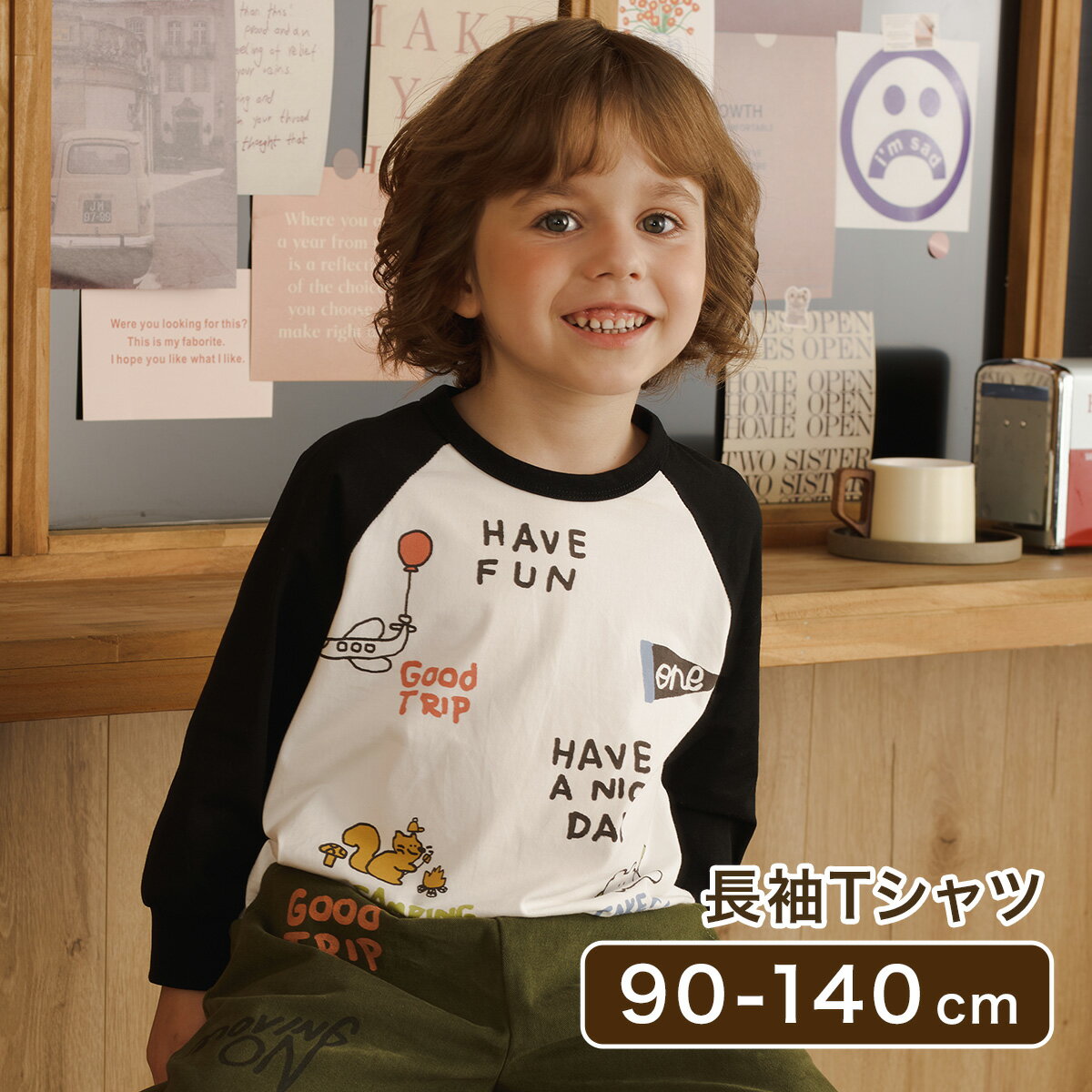 長袖Tシャツ 90m - 140cm 綿 コットン 綿 スウェット 重ね着 レイヤード カジュアル おしゃれ ロング 長袖 Tシャツ シャツ ティーシャツ ボーダー キッズ服 キッズ 男の子 男児 幼児 子供 子ども 韓国服 秋 冬 春 夏のサムネイル