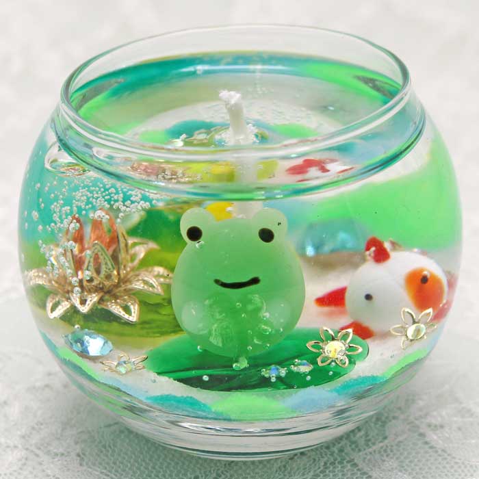 完成品！ミニキャンドル！カエルのお庭 　ろうそく　キャンドル　ジェルキャンドル　カエル　金魚　アヒル　蓮の葉　癒し　プレゼント ミニチュア インテリア　ディスプレイ オリジナル　手作り