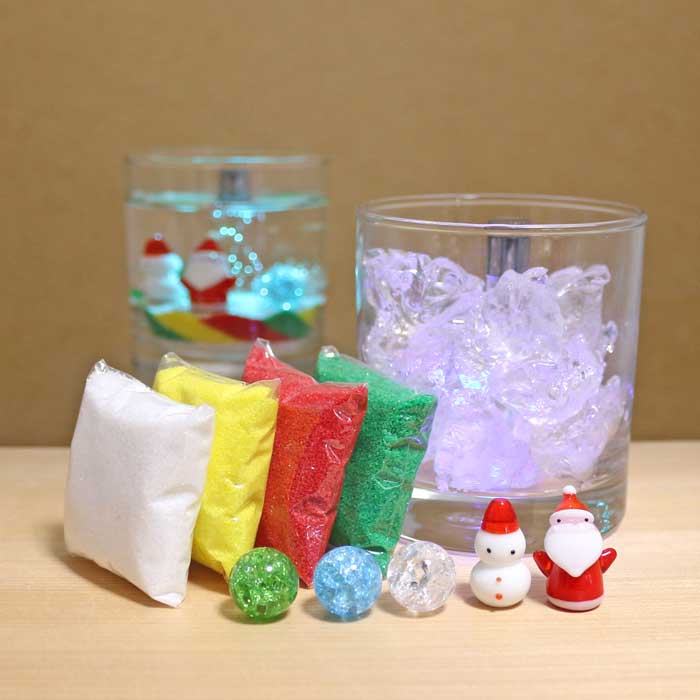 自分で作る!!サンタのLEDキャンドルセットA10(クリスマスカラー) 　ガラス細工2個付き・カラーサンド(..