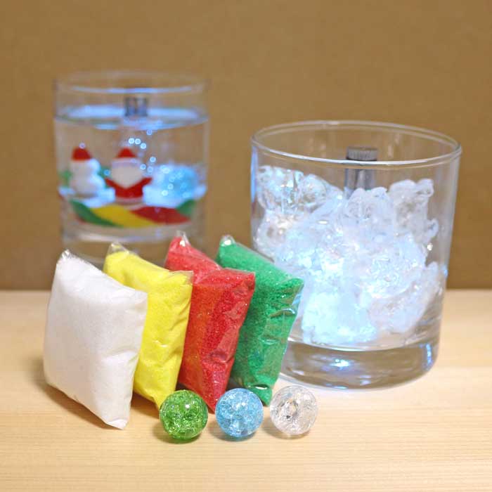 自分で作る!!LEDキャンドル4点セットA08　LEDグラス、カラーサンド×4色(ホワイト、イエロー、レッド、..