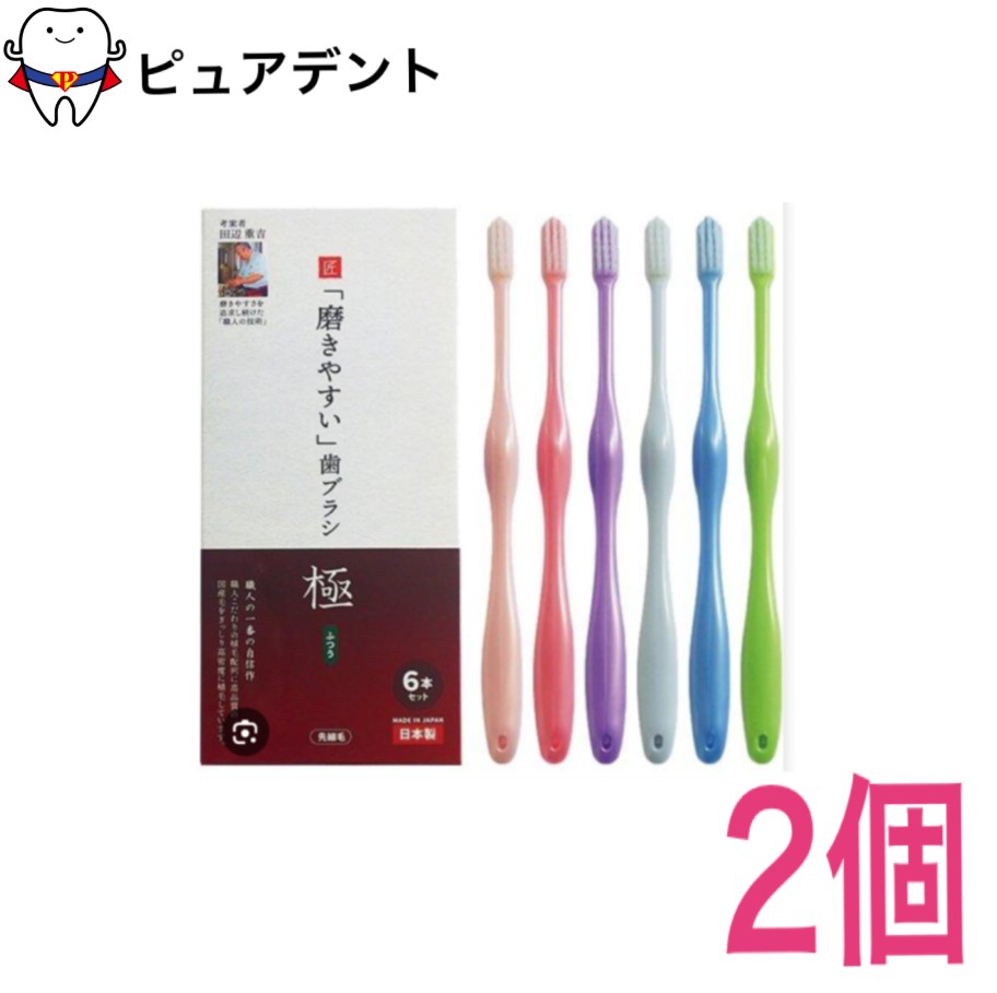 歯ブラシ職人 田辺重吉考案 磨きやすい 歯ブラシ 極 ふつう 先細毛 6本入×2個セット　LT-53