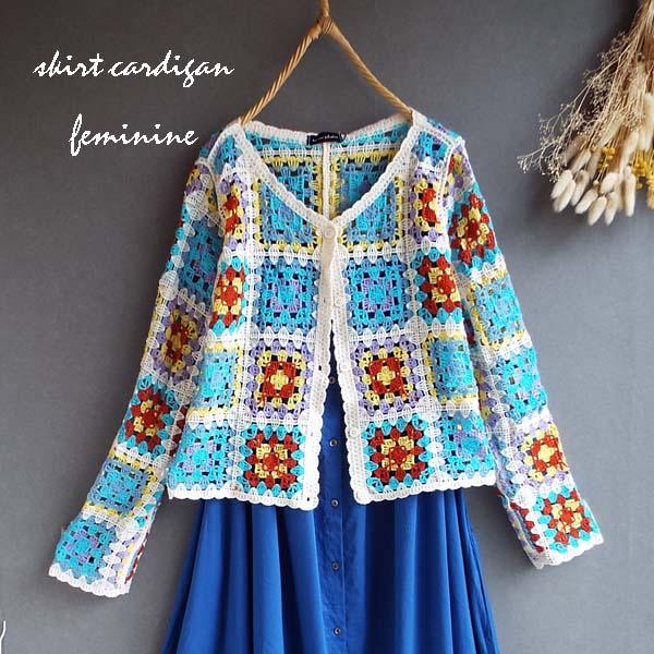 カーディガン クロシェ 刺繍 ニット ゆったり 大きい 夏 40代 50代 体型カバー s3602