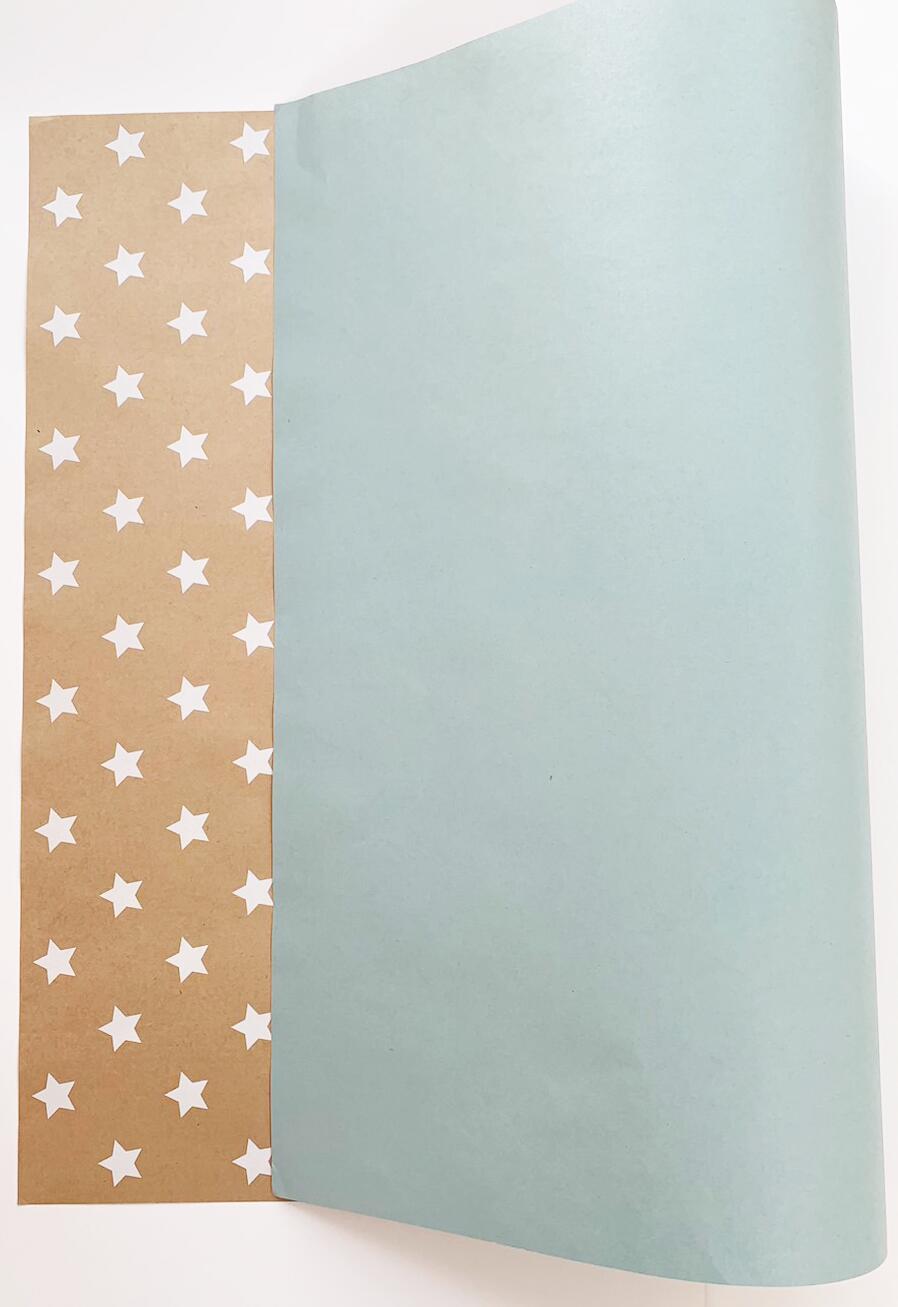 クラフト包装紙 星柄 水色 20枚入