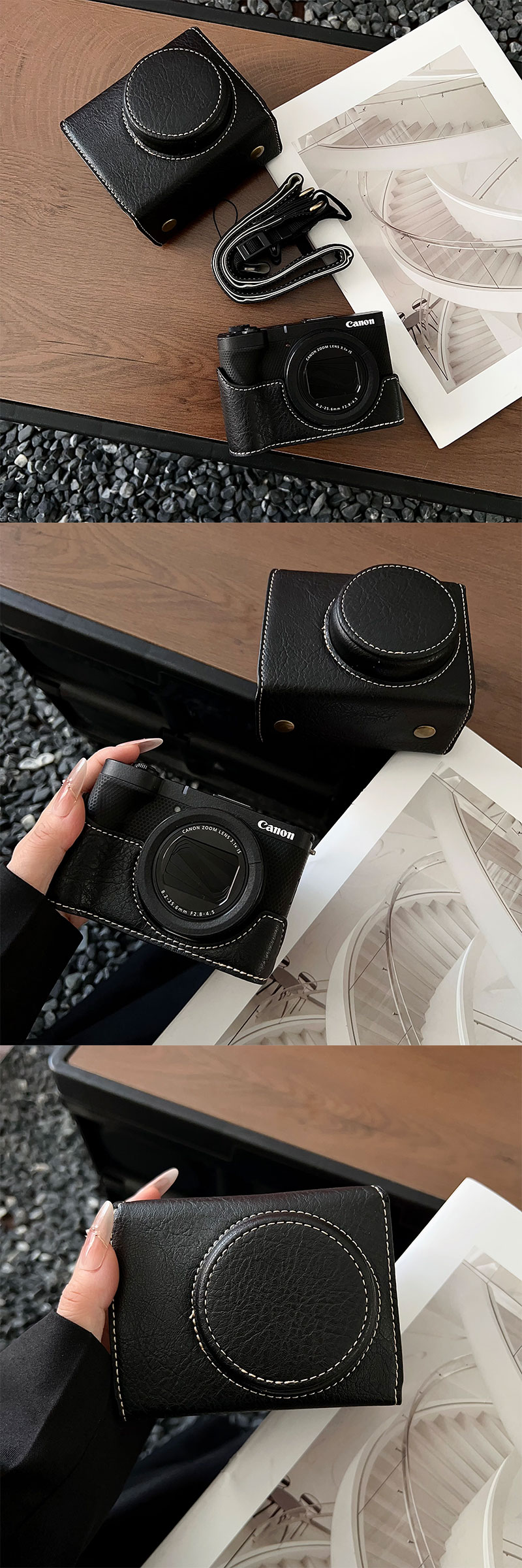 CANON カメラケース PowerShot V1 専用 PUレザー 一眼レフ カメラケース 速写ケース ボディーハーフケース 底面開閉 バッテリー交換可能 フジフィルムフイルム カメラ保護