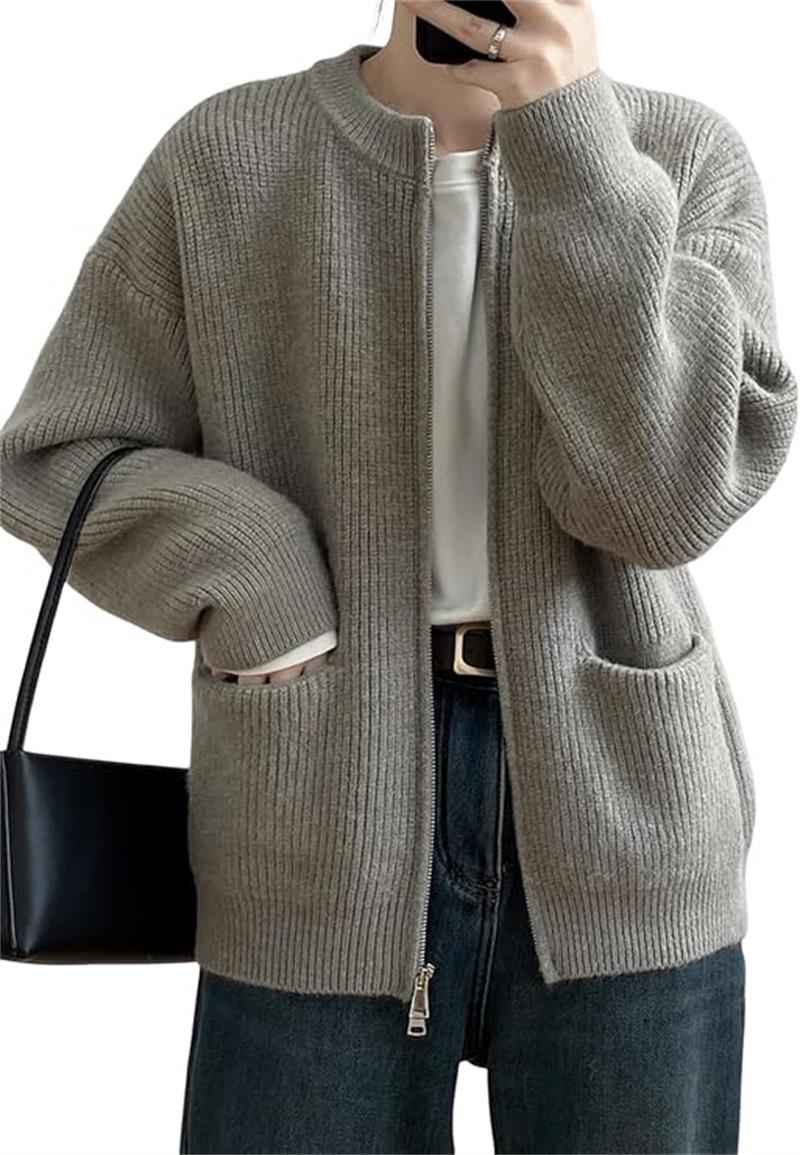 【10倍ポイント】6色展開 ニット ジップ ブルゾン レディース アウター カジュアル ジャケット 春 秋 冬 フリーサイズ