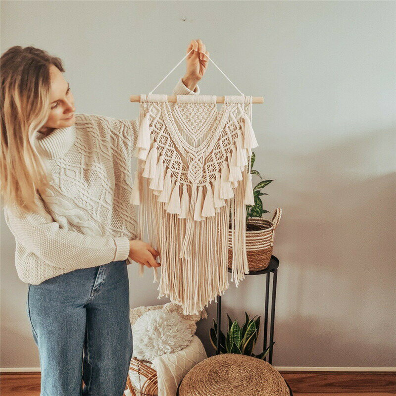 【楽天スーパーSALE限定半額】【送料無料】送料無料 マクラメ タペストリー 壁掛け コットン 編み ウィービング タペストリー 壁飾り ウォールデコレーション ロープ エスニック ナチュラル 北欧 部屋の模様替え 壁掛け 民宿 寝室 リビング 吊り下げ ドア