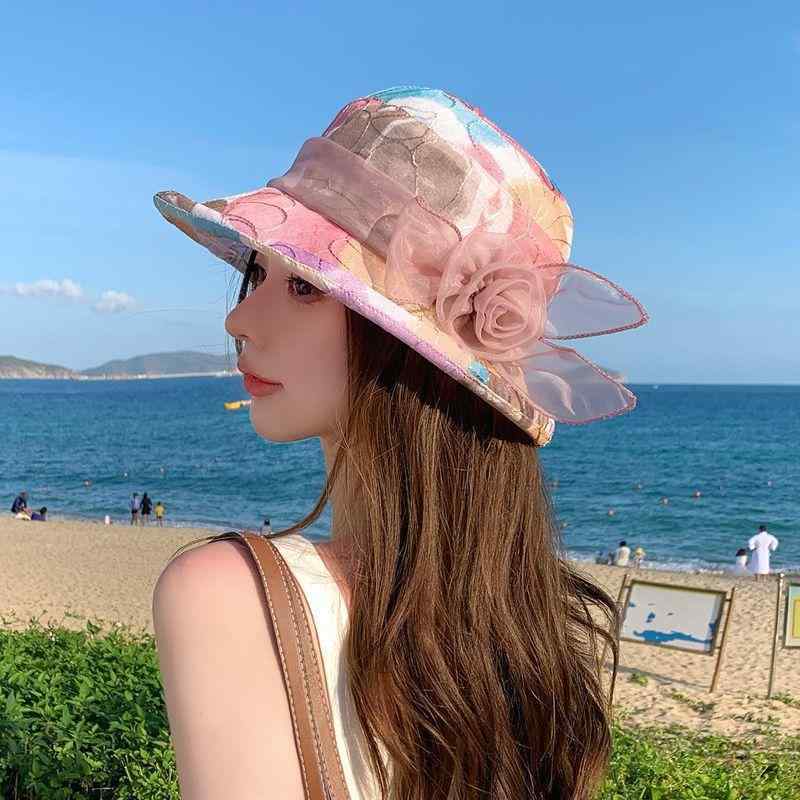 乐天商城 - バケットハット レディース 夏 防晒 遮陽 通気 アウトドア 花柄 ワイドブリム ラウンドトップ ファッション 通勤 普段使い カーキ ピンク 紫 レディース帽子 メンズ兼用 UVカット 紫外線