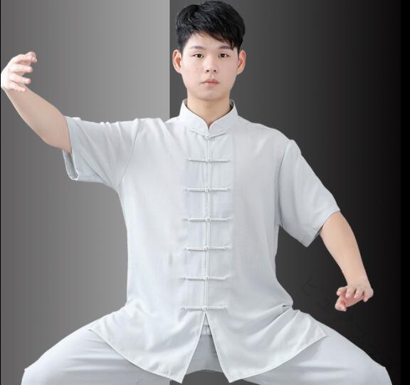太極拳 服 レディース メンズ 大人 男女兼用 上下2点セットアップ 春 夏 半袖 綿麻 表演服 練習着 カンフー 服 演武用服 拳法 太極拳パンツ カンフーパンツ ズボン 白 黒 ピンク ブルー