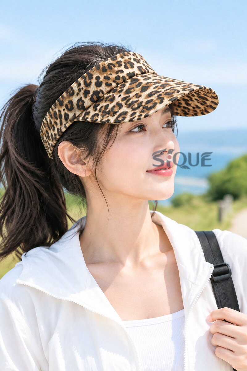 サンバイザー 男女兼用 春秋 レトロ ヒョウ柄 キャメル ベージュ 湾曲つば 日よけ ...