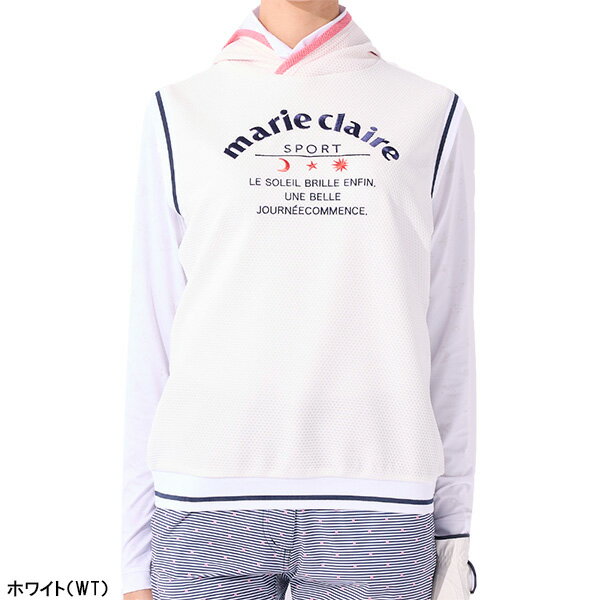 【お買い物マラソン！店内全品P5倍以上！14日 20：00〜15日 23：59まで】 【レディース】マリ・クレール ストレッチ ワッフルベスト+長袖 天体モチーフ柄 ハイネックインナーシャツ 713-507 吸汗速乾 UVカット ストレッチ ゴルフウェア