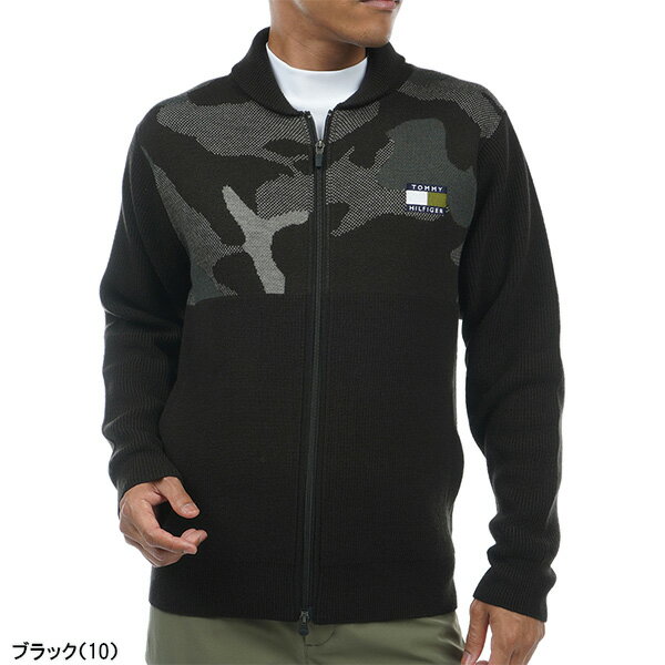 トミー ヒルフィガー ゴルフ 長袖 カモジャガード フルジップショールカラーセーター メンズ ニット THMA371 ゴルフウェア
