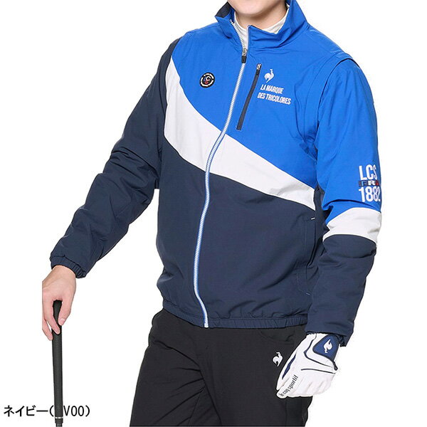 ルコックスポルティフ ゴルフ 長袖 フルジップ 2WAY ブルゾン ベスト 中わた アウター メンズ LG4FWB50M ストレッチフォーサー ゴルフウェア 2024年秋冬モデル le coq sportif golf 秋冬ウェア はっ水 ストレッチ 防風 HEAT NAVI デタッチャブル