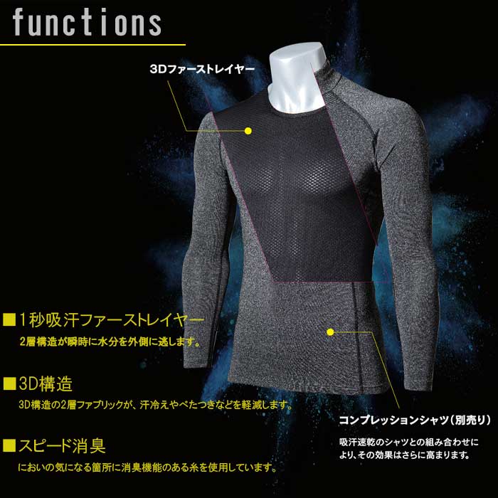 デュアル3D ファーストレイヤー ロングスリーブ クルーネック シャツ インナー 長袖