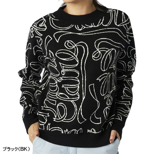 【レディース】マリ・クレール 長袖 ニット リボンロゴ クルーネック セーター 735-750 ゴルフウェア トップス 保温 2025年秋冬モデル marie claire マリクレール 秋冬ウェア 女性用