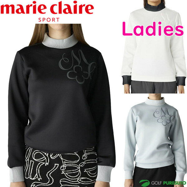 【レディース】マリ・クレール 長袖 モックネックプルオーバー ワンポイントロゴ 735-550 ゴルフウェア トップス カットソー トレーナー 2025年秋冬モデル 735550 marie claire マリクレール 秋冬ウェア 女性用