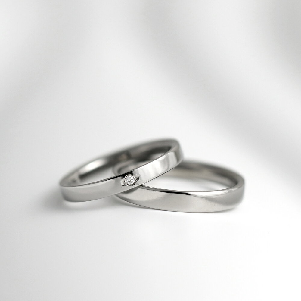 結婚指輪 ダイヤ0.01ct 平打 ペア 金属アレルギー対応 純チタン セミオーダー マリ...