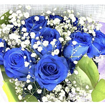 【生花花束】 青バラ 「奇跡」「神の祝福」プロポーズ 誕生日 記念日 花束 青いバラ花束 ベンデラ 薔薇 宅配送 お祝 ギフト プレゼント 送別会 退職祝いカスミ草、グリーン付き バラの花束好きな本数を選べる