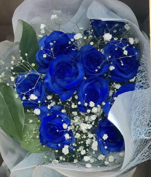 【生花花束】 青バラ 「奇跡」「神の祝福」プロポーズ 誕生日 記念日 花束 青いバラ花束 ベンデラ 薔薇 宅配送 お祝 ギフト プレゼント 送別会 退職祝いカスミ草、グリーン付き バラの花束好きな本数を選べる