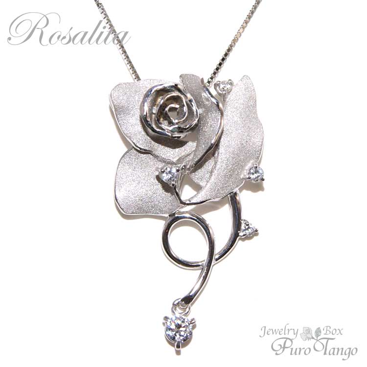Cubic Zirconia - バラ 薔薇 ローズ ペンダントトップ アクセサリー ジュエリー シルバー 誕生日 プレゼント