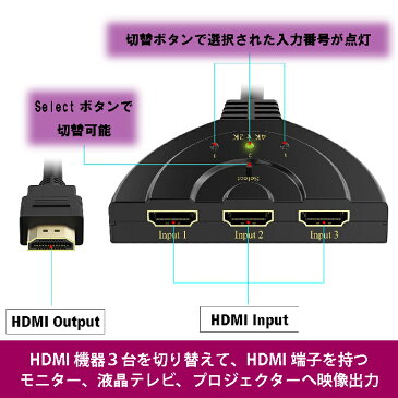 HDMI切替器 セレクター 4K2K対応 3D対応 HDMI 3入力1出力 (メス→オス) HDTV TV BOX AppleTV PS3 PS4 Xbox360 HD-DVD Blu-Ray DVDプレーヤー ニンテンドースイッチ wiiU ブルーレイ パソコン