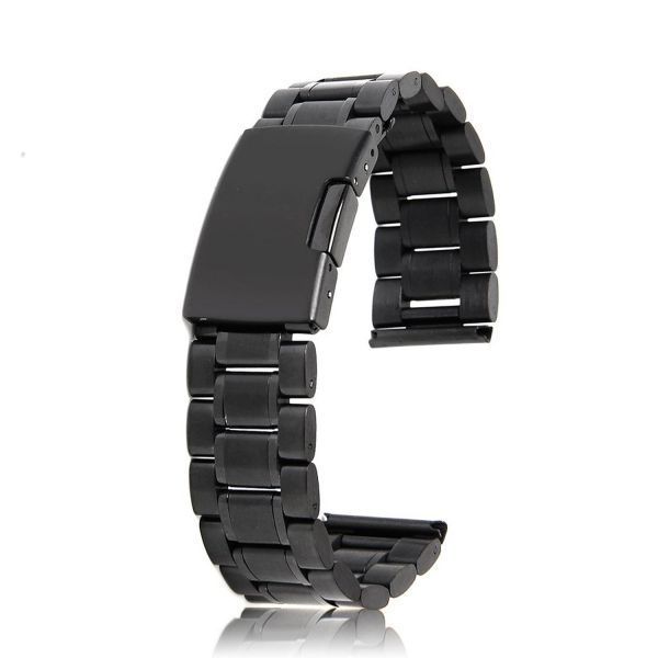 腕時計 ベルト 20mm ステンレス 黒 3連 直カン