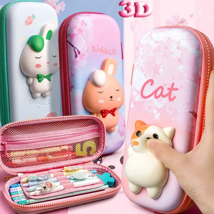 【ss限定★9月11日01:59まで期間限定価格】 ペンケース 3D 女の子 筆記用具 設計 筆箱 小学生 ストレス解消 ふでばこ 猫 兎 マルチポーチ かわいい ぷにぷに弾力の猫 大容量 ペンポーチ 収納 文房具 purpleriver-10011189 パープルリバー サンプル画像2