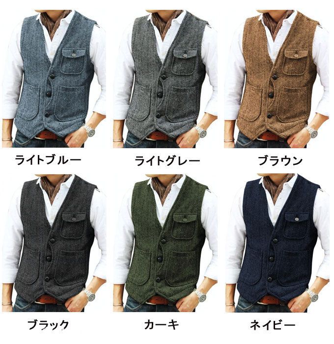 【30日23:59まで★300円OFFクーポン】 ベスト メンズ スーツ ジレ ツイード ウール ...