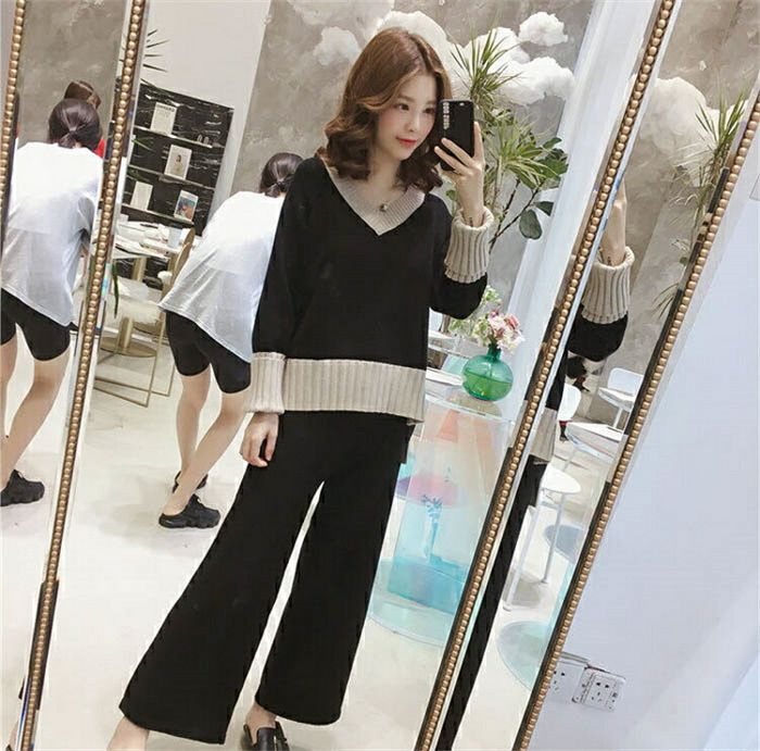 2点セット セットアップ レディース ニット ワイドパンツ セーター パンツスーツ ニットワイドパンツ ロング丈 トップス ニット セーター 長袖 春 秋 冬 ゆったり