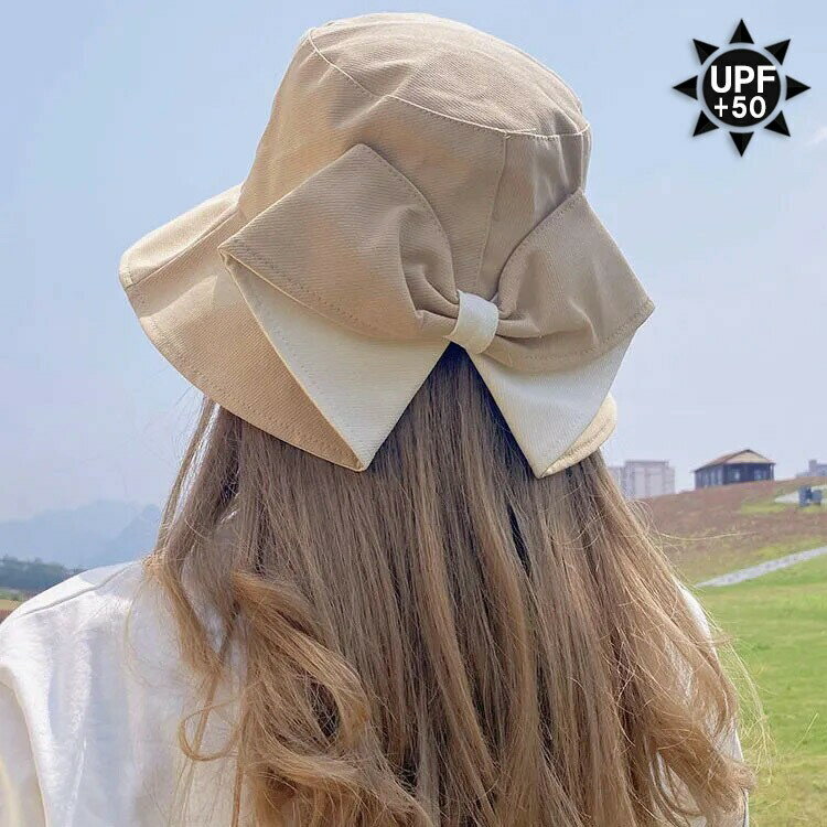 【先着60名：200円Offクーポン】帽子 レディース UVカット 春夏 夏 冬 折りたたみ つば広 完全遮光 アウトドア バックリボン 小顔効果 無地 ハット おしゃれ バケットハット 自転車 紫外線 UPF 遮光100 かわいい 遮光