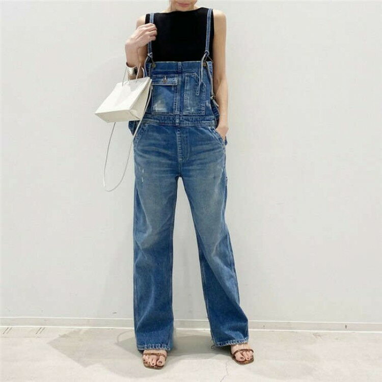 【18日2359までポイント10倍UP！】デニム サロペット オシャレ オーバーオール 裾スリット パンツ裾 スリット デニムパンツ オールインワン レディース