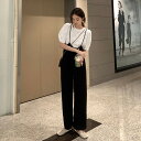 サロペット パンツ キャミソール 夏 涼しい オーバーオール カバーオール ワイドパンツ 9分丈 ゆったりめ ボリューム 体型カバー シンプル ブラック 大きいサイズ S M サスペンダー XL L
